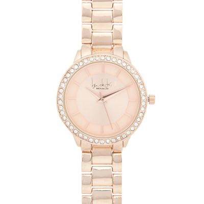 Ladies rose gold plated crystal bezel round watch